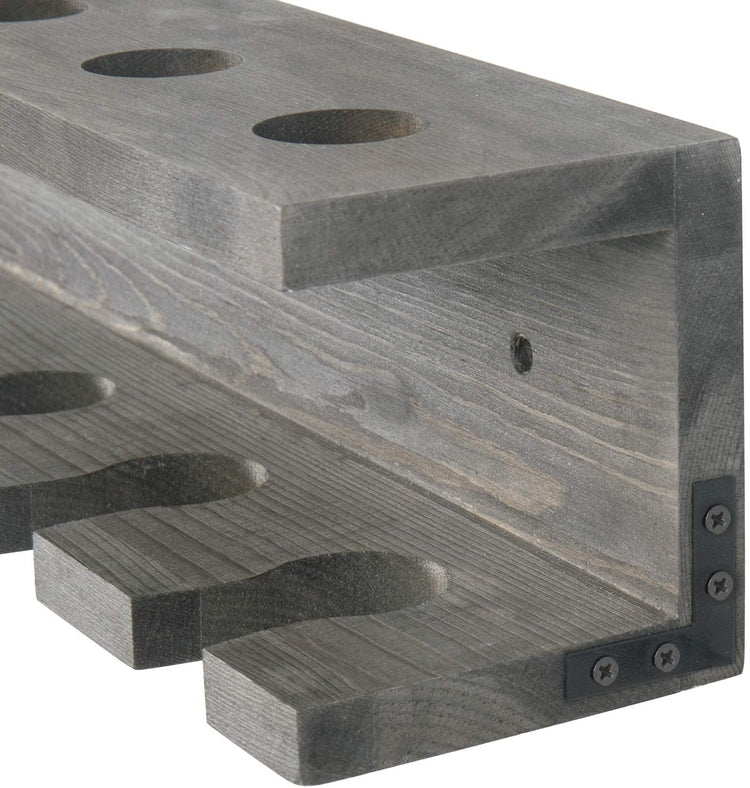 Set of 2 Gray Wood Wall Mounted Baseball Bat Rack & Ball Storage Shelf-MyGift