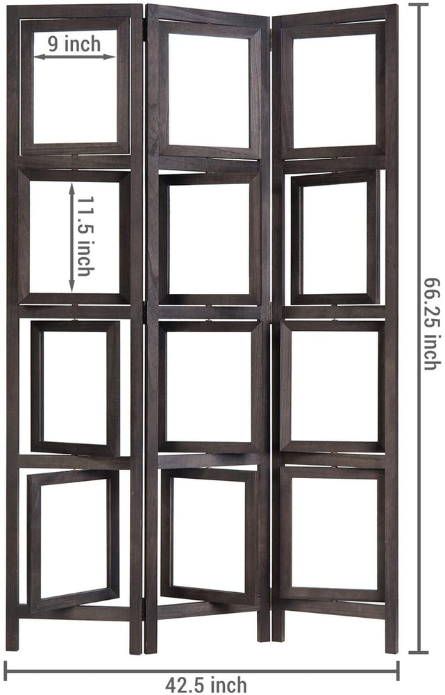 Dark Brown Rotating Photo Frame Folding Room Divider Screen w/3-Panels-MyGift