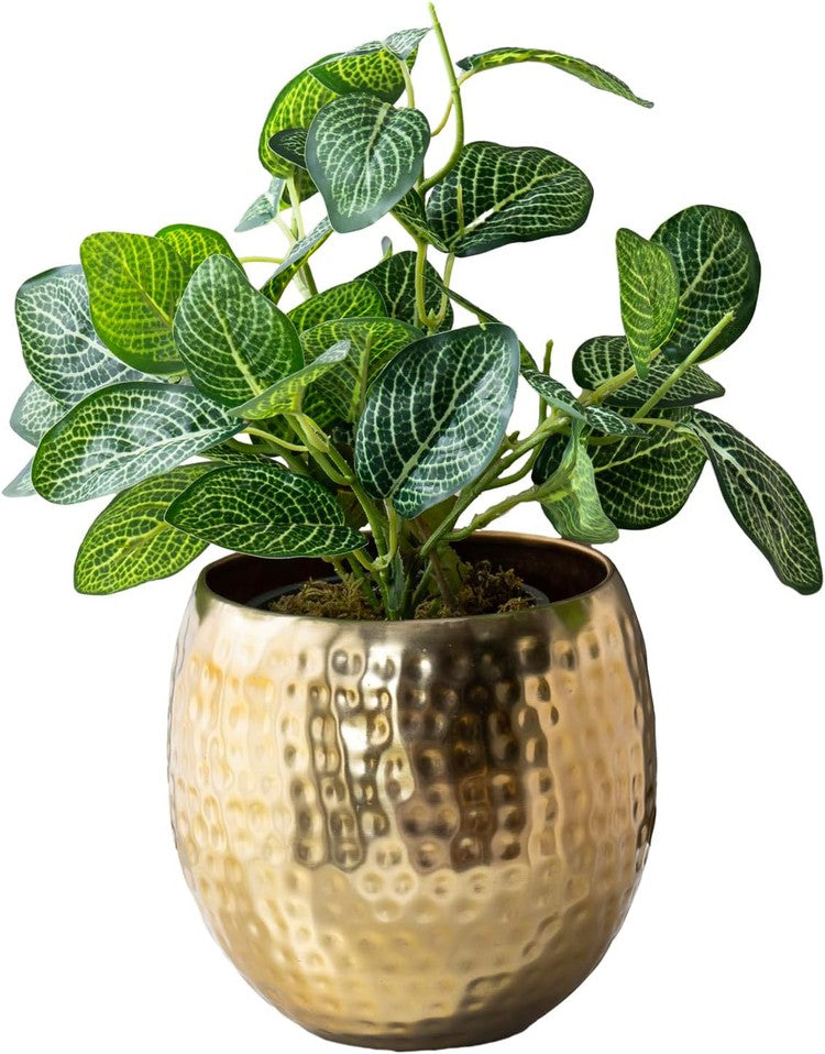 6.5 Inch Brass Tone Metal Planter Pot Holder, Decorative Round Plant Container-MyGift