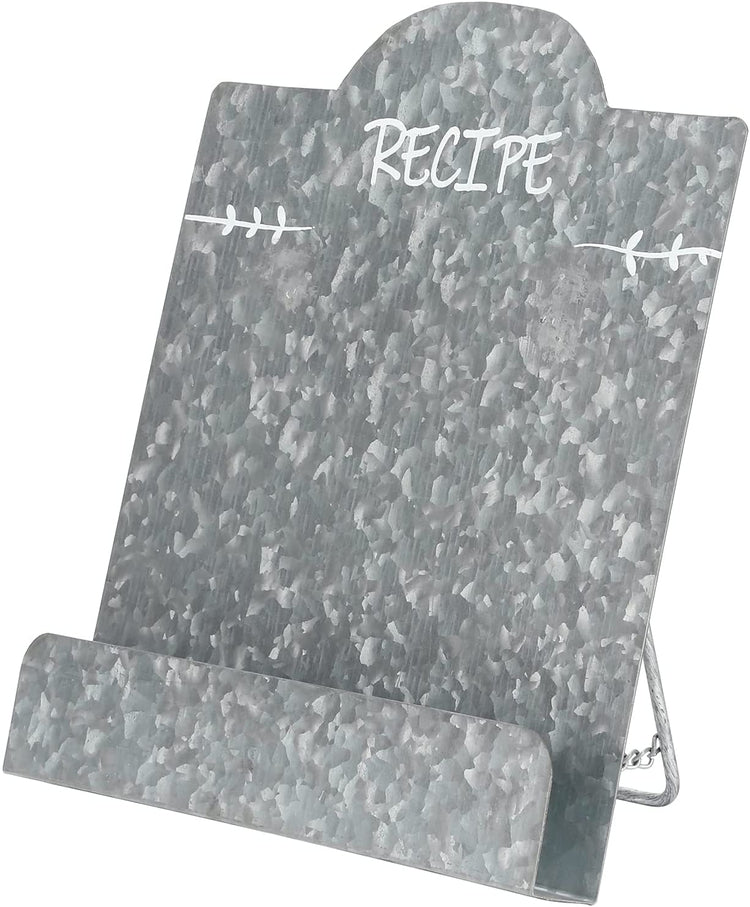 Silver Galvanized Metal Cookbook Holder Stand with RECIPE Text-MyGift