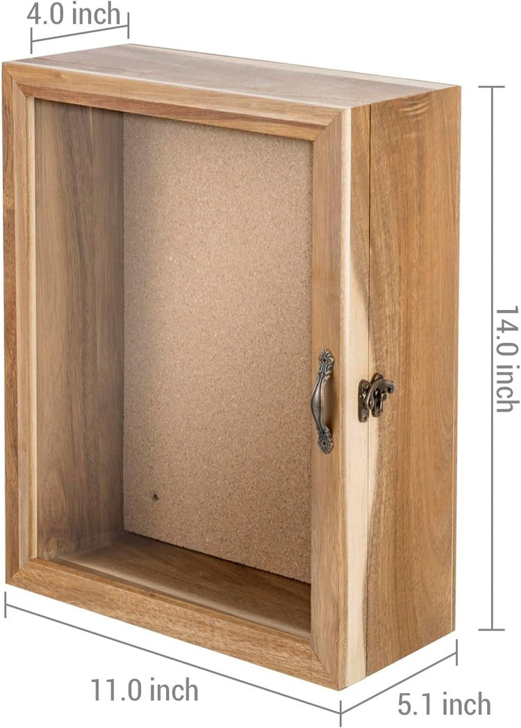 Wall Mounted Brown Wood Shadow Box, Display Case with Clear Acrylic Front Window Panel-MyGift