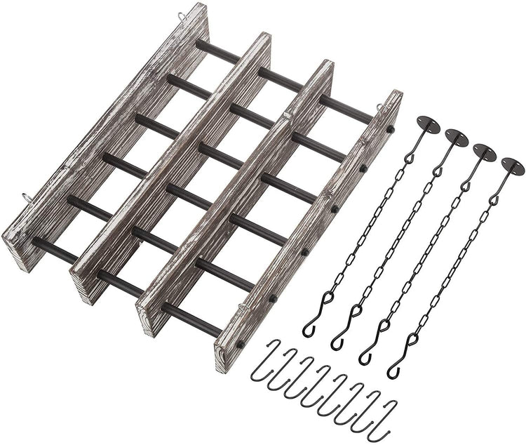 Ceiling Mounted Torched Wood Hanging Pot Rack, Industrial Pipe 8-Hook Pot Rack-MyGift