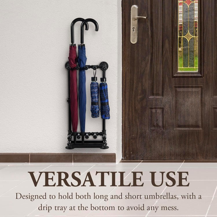 Wall Mounted Black Metal Umbrella Storage Stand, Entryway Rack for Hanging Long and Short Umbrellas-MyGift