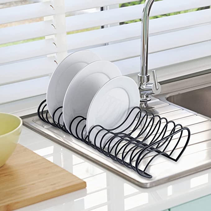 Metal Dinner Plate Storage Rack Organizer and Drying Rack, 14 Slot Dish Storage Organizer-MyGift