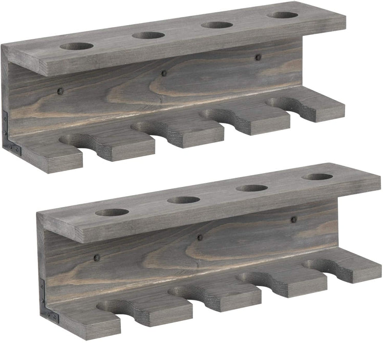Set of 2 Gray Wood Wall Mounted Baseball Bat Rack & Ball Storage Shelf-MyGift