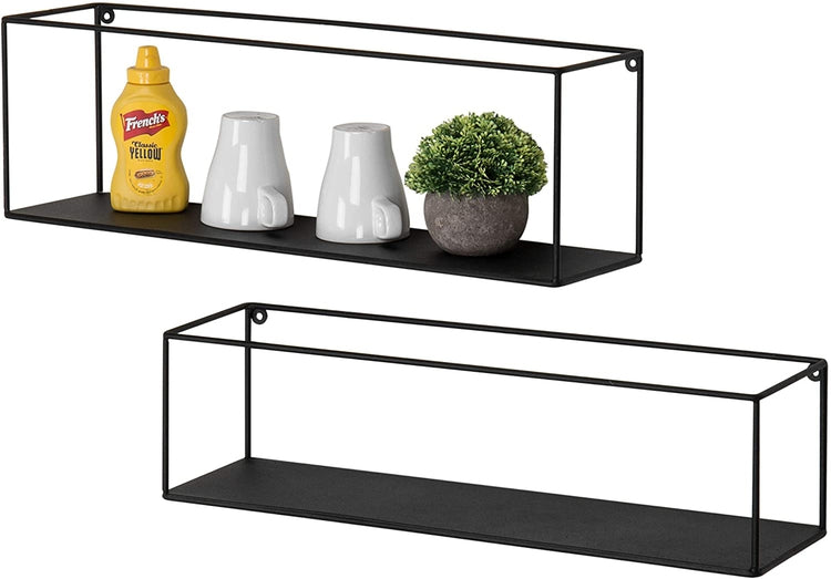 Set of 2, Black Metal Display Shelves, Wall-Mounted Shadow Boxes-MyGift