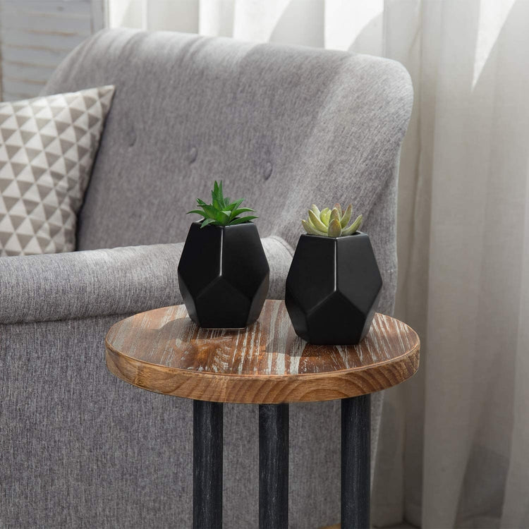 Matte Black Ceramic Geometric Planter Flower Vases, Set of 2