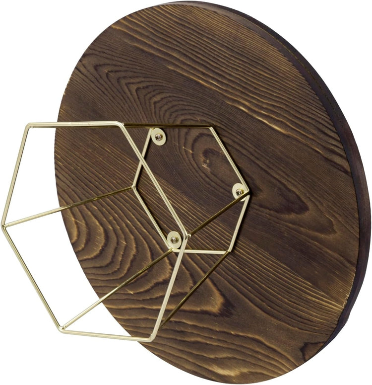 Brown Wood with Brass Metal Wire Round Dessert Serving Platter, Cupcake Stand for Party, 2 Piece Set-MyGift