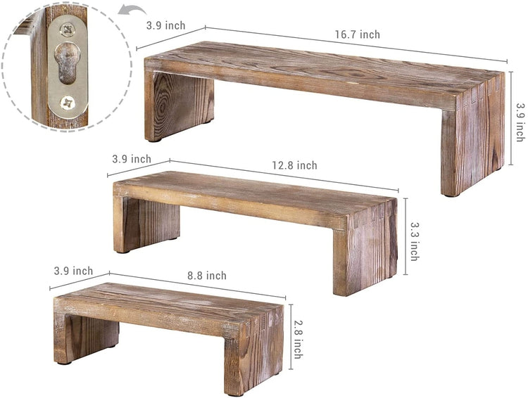 Set of 3, Brown Wood 3-Tier Collectibles Figurine Display Risers, U Shaped Floating Shelf-MyGift