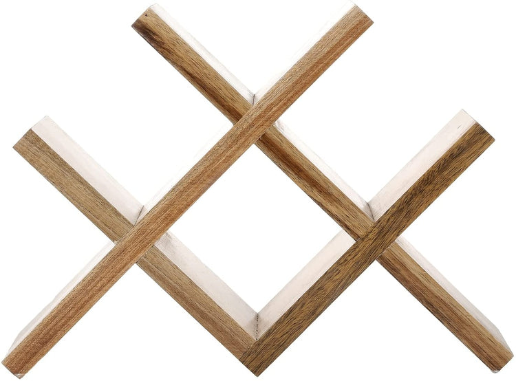 Acacia Wood 4-Bottle Countertop Wine Bottle Storage Rack with Modern X Design-MyGift