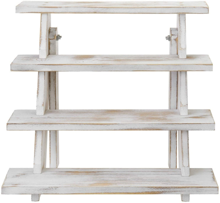 4 Tier Cascading Whitewashed Wood Retail Stair Shelf Display Riser, Cupcake Dessert Stand-MyGift