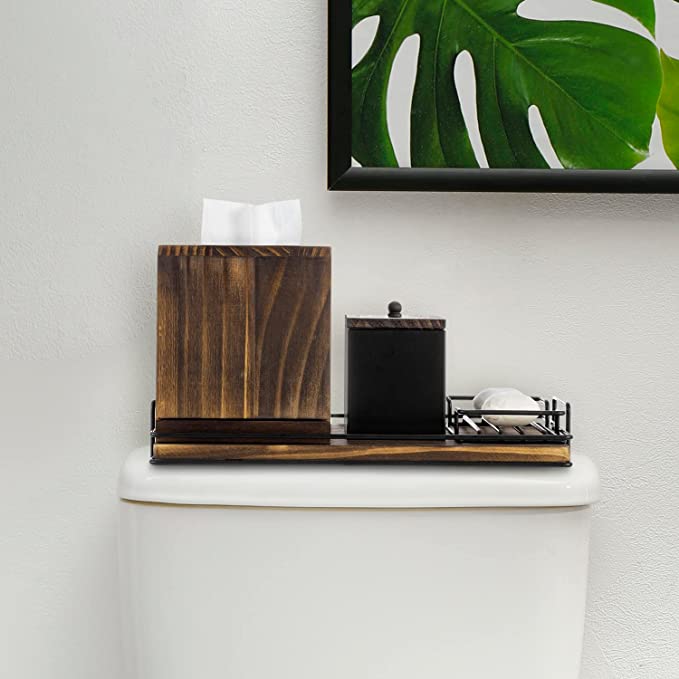 Bathroom Accessories Set with Tissue Box Cover, Soap Dish, Cotton Swab Holder, Vanity Tray-MyGift