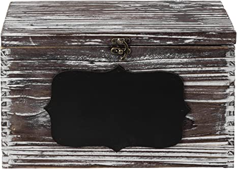 Torched Wood Wedding Card Box, Gift Card & Thank You Cards Holder with Slotted Lid, Latch and Chalkboard Label-MyGift