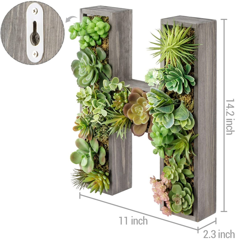 Artificial Plant Hanging Wall Art Decorative Sign, Vintage Gray Wood Planter Box Style Frame-MyGift