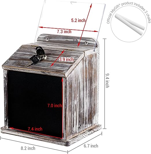 Brown Wood Suggestion Box with Chalkboard Panel and Removable Clear Acrylic Sign Holder, Lockable Box-MyGift