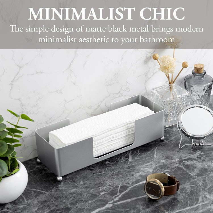 Silver Tone Metal Tabletop Commercial Folded Paper Towel Holder, Napkin Dispenser Tray-MyGift