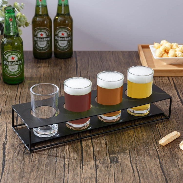Black Metal Beer Flight Tasting Glasses Set Includes 5 oz Craft Beer Glasses and Serving Tray-MyGift