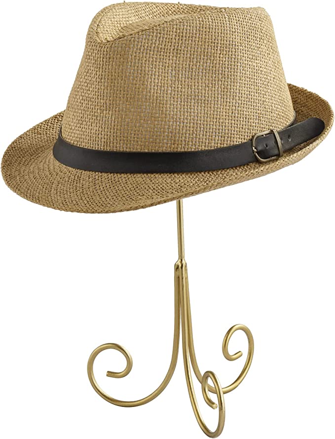 12.5 Inch Modern Brass Tone Metal Wire Tabletop Hat Rack and Wig Display Stand-MyGift