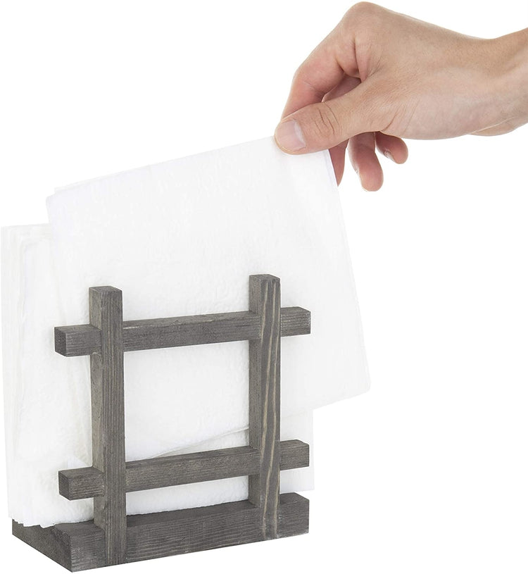 Vintage Gray Wood Cross-Corner Napkin Holder, Table Top Paper Towel Dispenser-MyGift