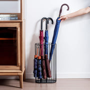 Matte Black Metal Umbrella Holder, Entryway Cane and Walking Stick Stand with S-Hooks for Travel Umbrellas-MyGift
