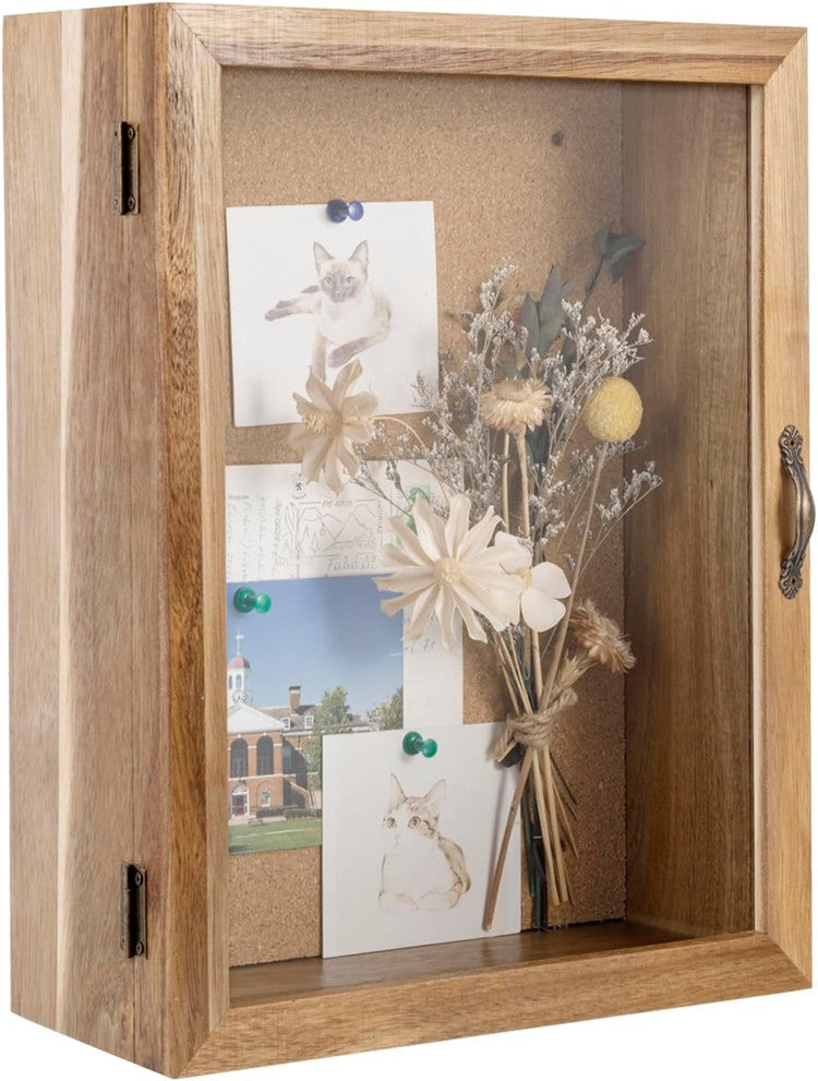 Wall Mounted Brown Wood Shadow Box, Display Case with Clear Acrylic Front Window Panel-MyGift