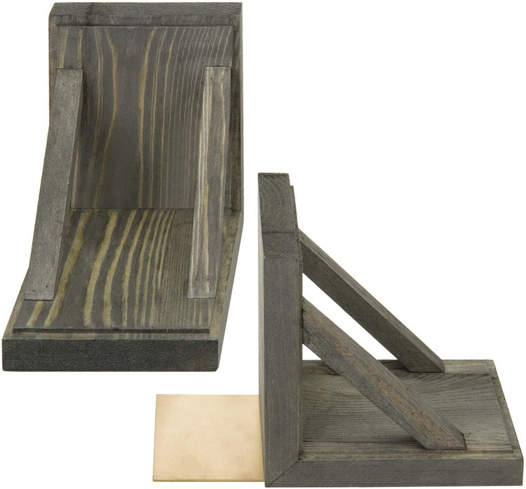 2-Piece Set Gray Wood and Brass Metal Decorative Desktop Bookends-MyGift