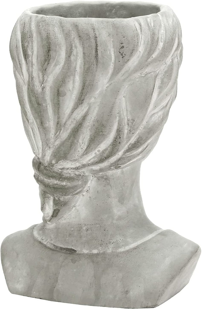 Gray Concrete Goddess Bust Design Engraved Cement Succulent Planter Pot Container, Tabletop Flower Vase-MyGift