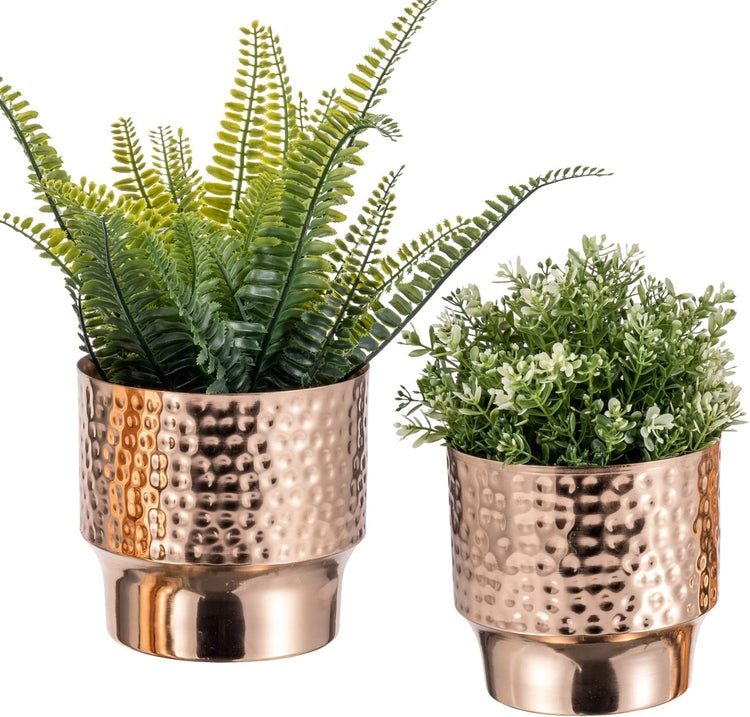 Hammered Copper Tone Metal Planter Pots, Handcrafted Flower Pot Plant Container Centerpiece Decoration-MyGift