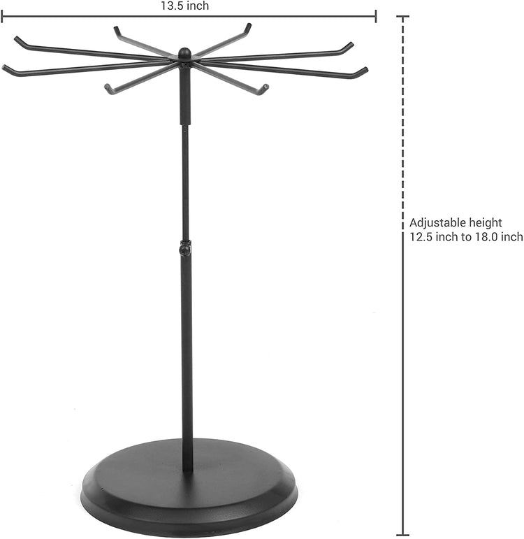 8 Hook Black Metal Jewelry Display Stand, Adjustable Height Rotating Necklace Organizer-MyGift