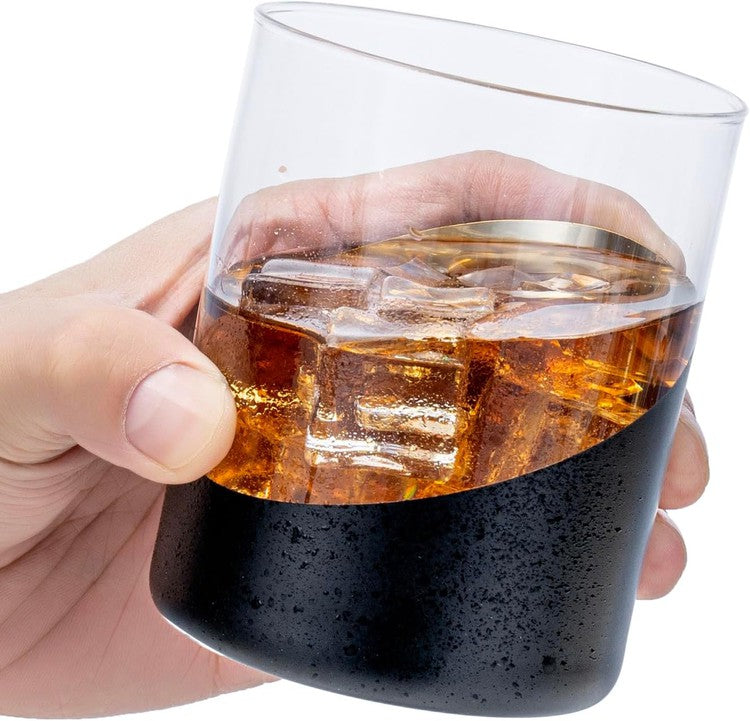 Black and Gold Cocktail Glasses, Old Fashioned Lowball Whiskey Rocks Drinking Glass, Set of 6-MyGift