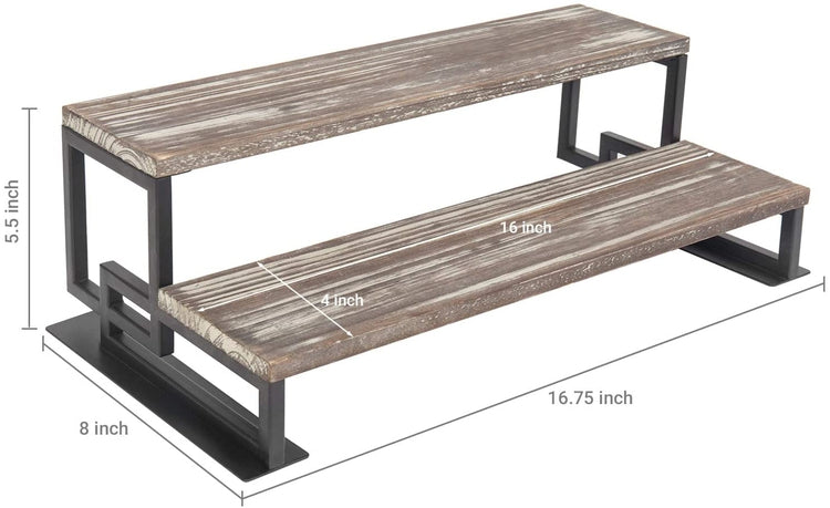 2-Tier Torched Wood and Metal Dessert Display Riser-MyGift