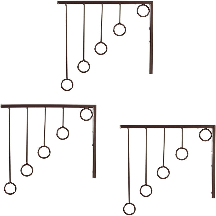 Set of 3 Wall-Mounted Brown Metal Garment Rack Clothing Organizer with 5 Hanging Rings-MyGift