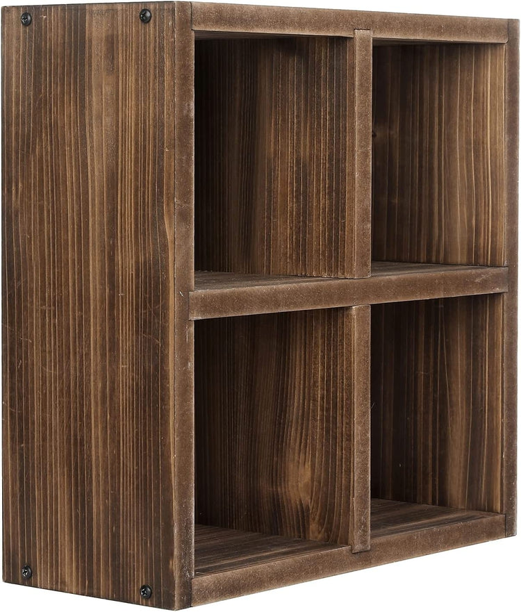Burnt Wood Shelves Wall Mounted or Tabletop 4-Compartment CD Storage Floating Shelves-MyGift