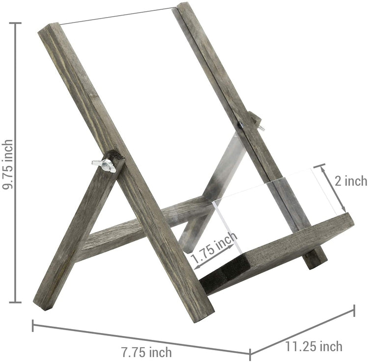 Gray Wood and Clear Acrylic Collapsible Cookbook Holder, Recipe Stand for Cookbooks, Tablets and Magazines-MyGift