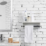 Rustic Whitewashed Wood and Metal Pipe Towel Hanging Rack with Top Shelf-MyGift