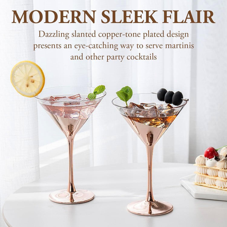Copper Martini Glass, Elegant Cocktail Party, Wedding, or Anniversary Dinner Drinking Stemware, Set of 4-MyGift