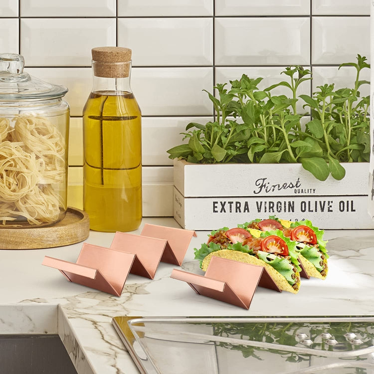 Set of 4, Copper Stainless Steel Taco Holder Tray-MyGift