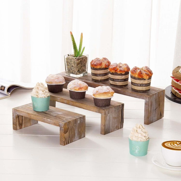 Brown Wood 3-Tier Collectibles Figurine Display Risers, U Shaped Float ...