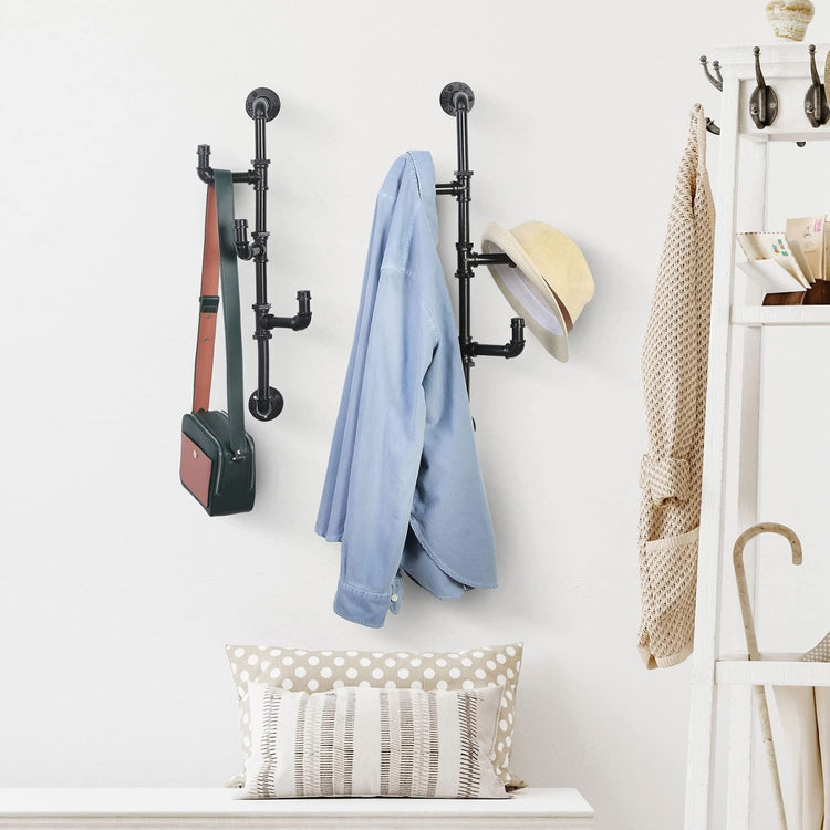 25-inch Industrial Design Black Metal Wall Hanging Hat and Coat Rack with 3 Adjustable Arm Hooks-MyGift