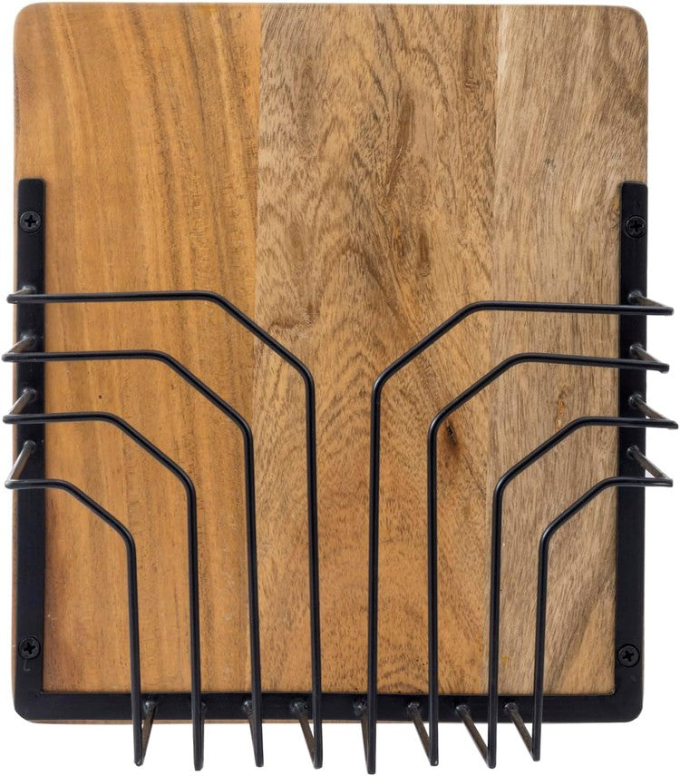 Brown Wood Hanging Magazine Display Rack, Wall Mounted Office Document File Folder Holder Basket-MyGift