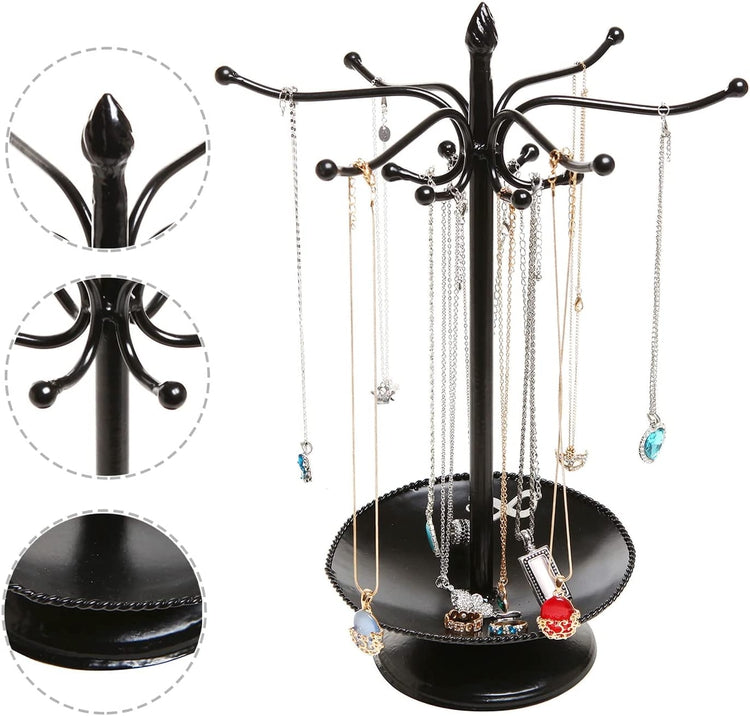Victorian Style Black Metal Jewelry Organizer Rack Stand w/ Ring Tray-MyGift
