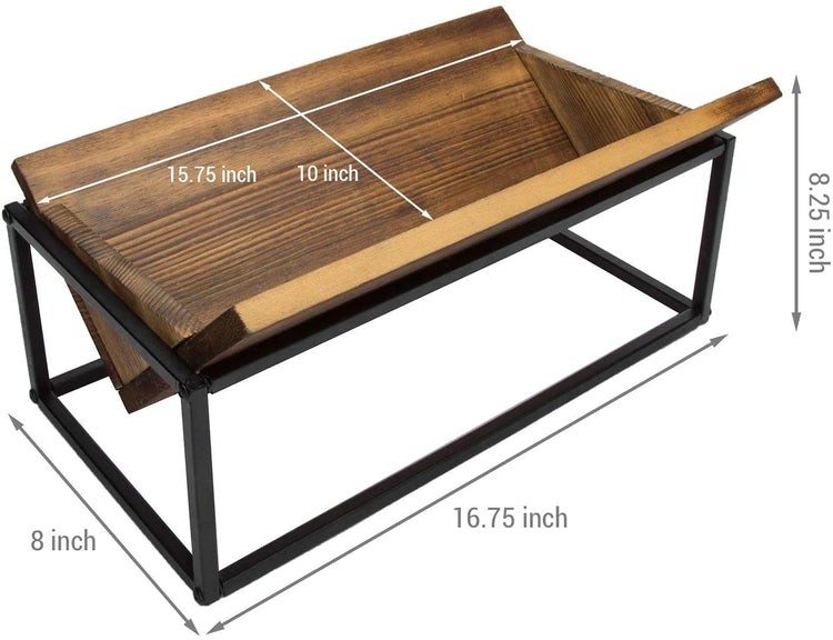 Burnt Wood and Industrial Black Metal Trough Style Desktop Book Storage Organizer-MyGift