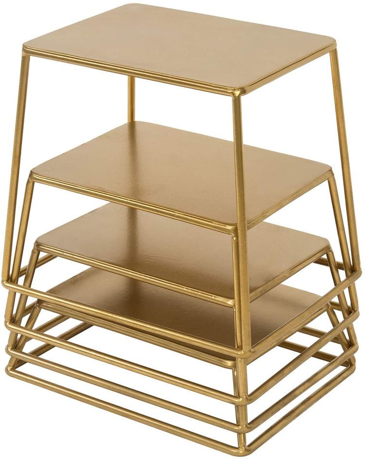 Set of 4, Brass Tone Metal Nesting Buffet Table Food, Retail Display Risers-MyGift