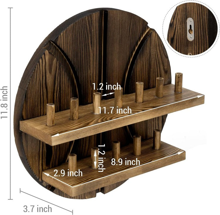 2 Tier Wall Mounted Brown Wood Sports Championship Ring Holder, Jewelry Storage Display-MyGift