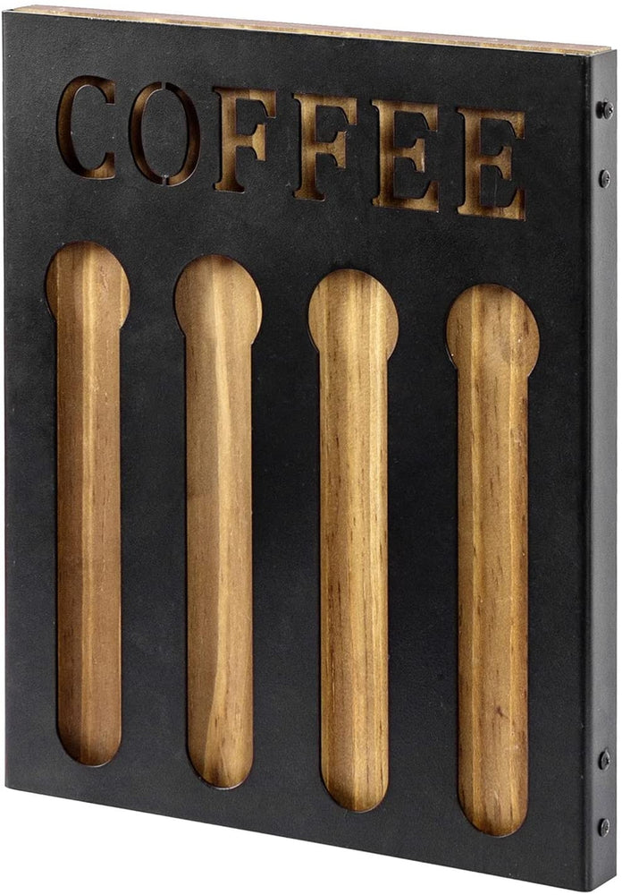Wall Mounted Coffee Capsule Holder, Burnt Wood Black Metal Coffee Bar Organizer Storage with Cutout COFFEE Lettering-MyGift