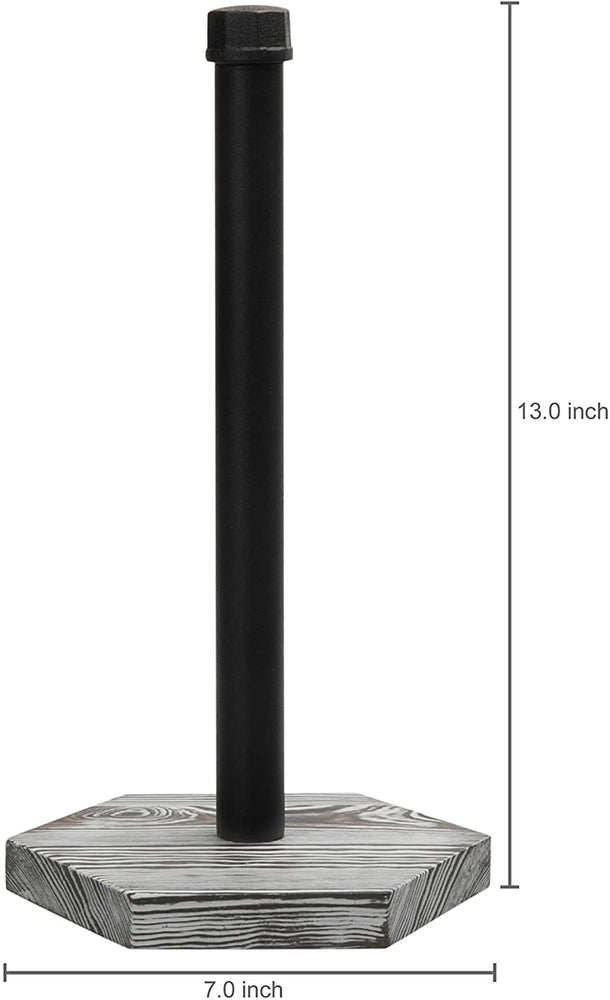 Black Industrial Pipe & White Washed Wood Countertop Paper Towel Holder-MyGift