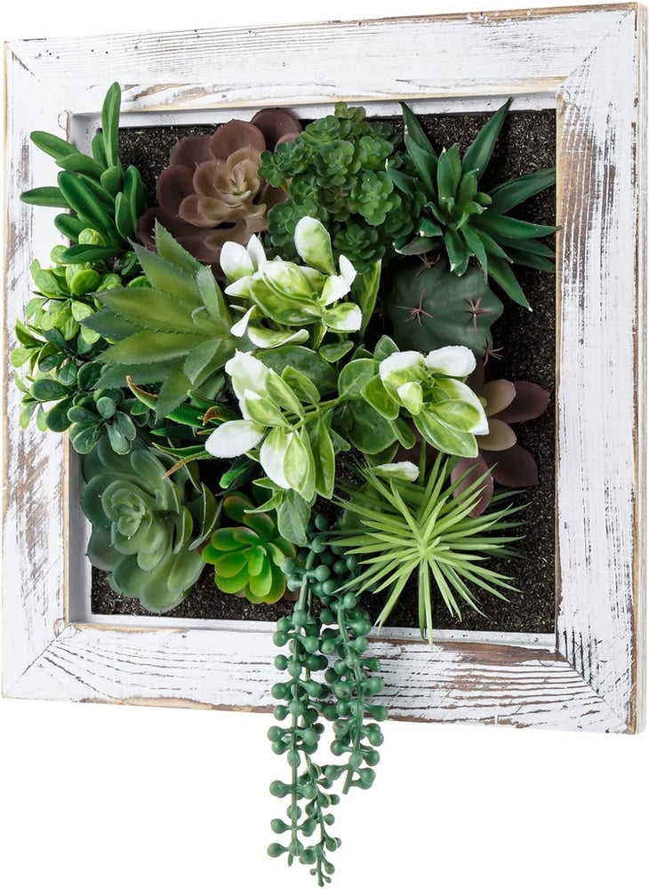 Artificial Plant Arrangement Tabletop Art Decorative Centerpiece with Whitewashed Wood Planter Box-MyGift