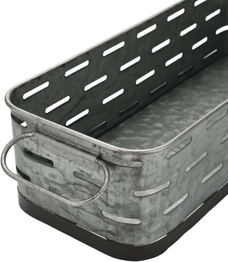 Galvanized Metal Decorative Storage Basket, Bathroom Organizer Bin with Handles-MyGift