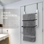 Over the Door Towel Rack in Whitewashed Wood and Tiered Matte Black Metal Bars, Space Saving Storage Drying Towel Hanger-MyGift