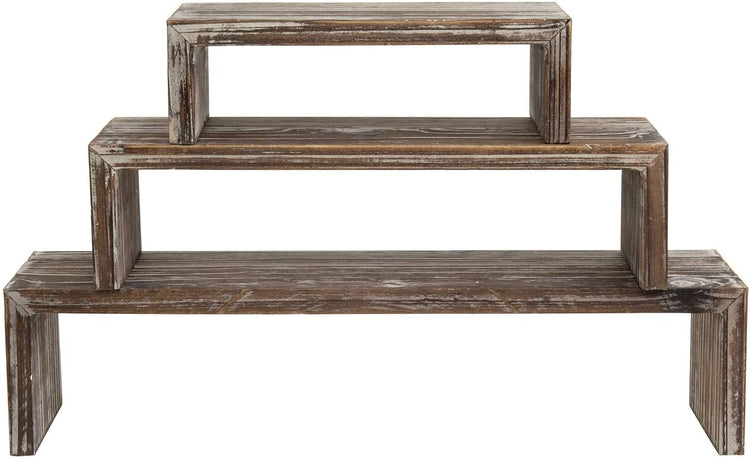 Set of 3 Torched Wood Nesting Decorative Tabletop Display Riser Stands-MyGift